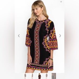 Johnny Was Black and Multicolor Mini Dress